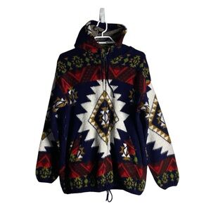Artesanias Tuntaquimba Multicolor Aztec Full Zip Wool Hooded Jacket